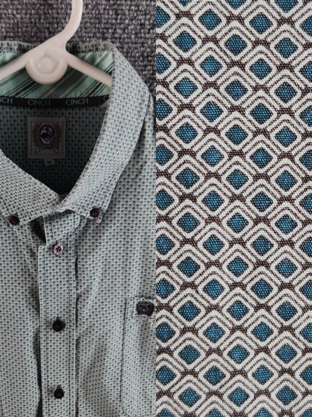Cinch Medium Button Up Shirt Long Sleeve Geometric Green Blue Western Cotton Men